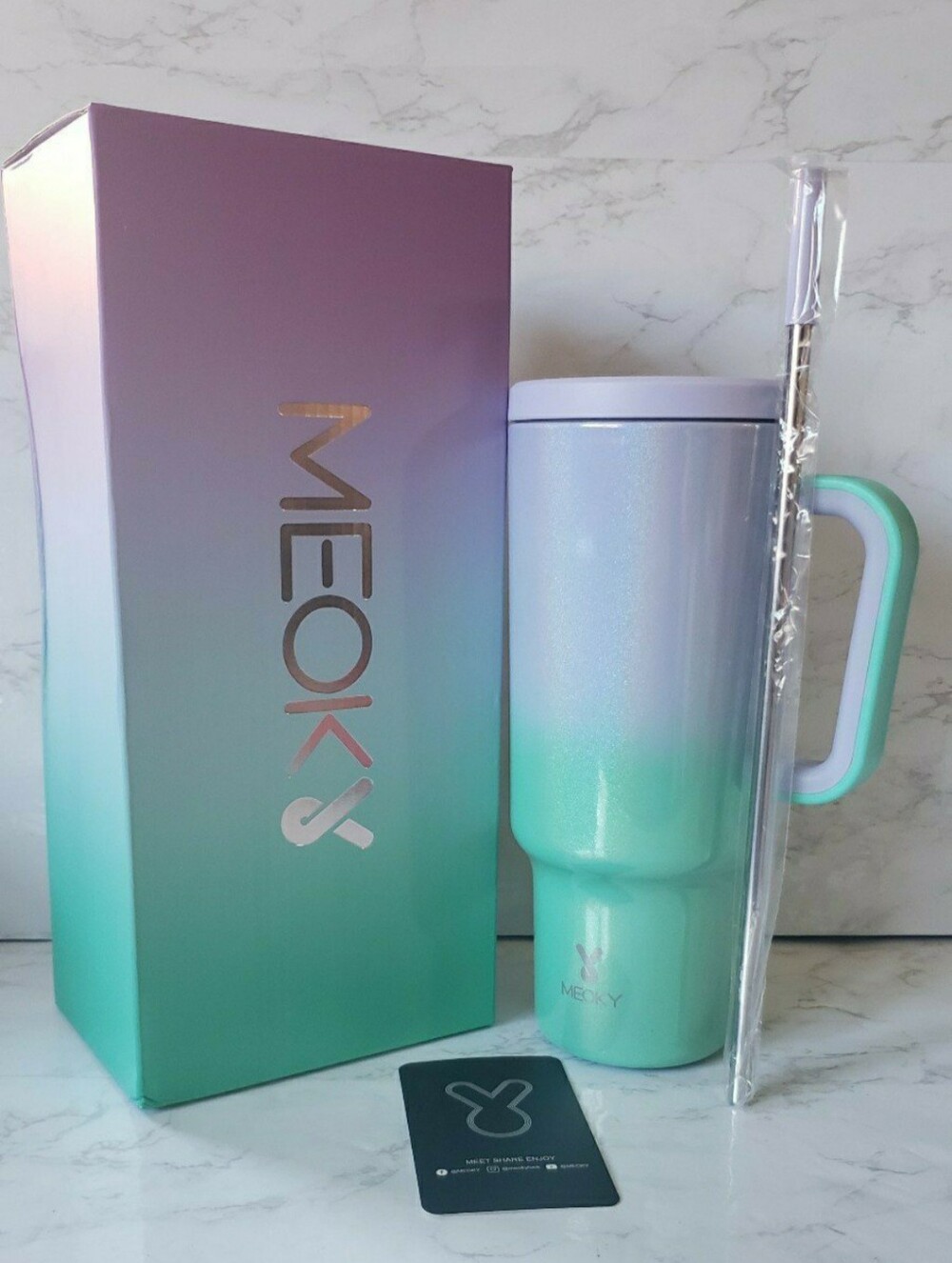 Meoky - 40 oz Lavender/Turquoise Tumbler with Handle and Straw Set